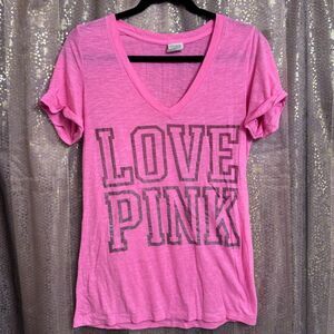 PINK Victorias Secret Vintage Y2K Hot Pink V‎ Neck Love Pink Top Medium